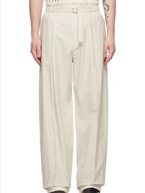 Amomento Off White Belted Tuck Trousers